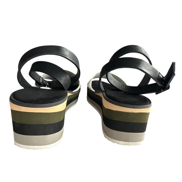 MUK LUKS Sandal Groove Time Platform Black White Green Ankle Straps Size 11 - Picture 5 of 7